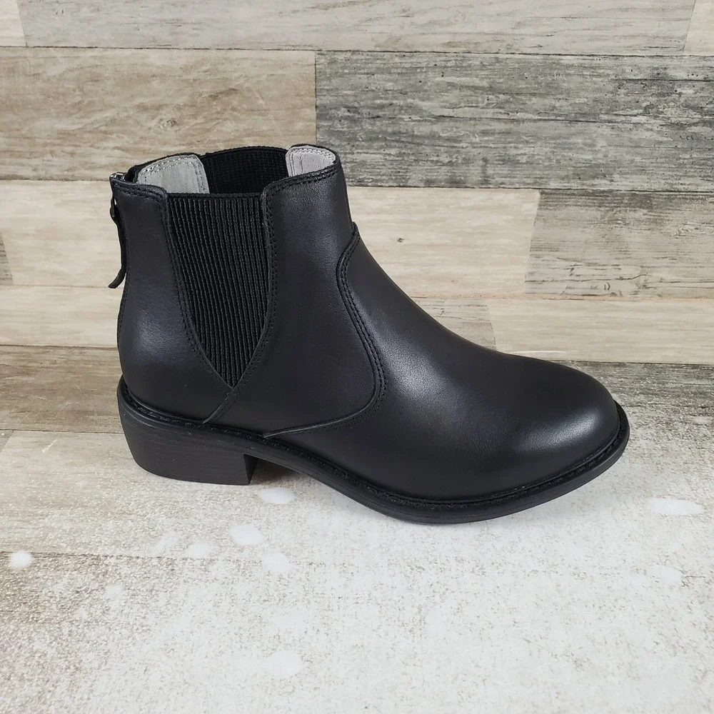 Alegria Meadow Womens Chelsea Boots Sz 6.5 Black Leather Back Zip Round Toe